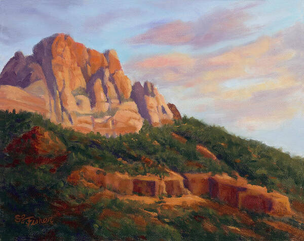 Springdale Poster featuring the painting Springdale Sunset on Johnson Mountain by Sandy Fisher