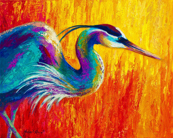 Heron Poster featuring the painting Stalking The Marsh - Great Blue Heron by Marion Rose