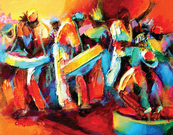 Steel Poster featuring the painting Steel Pan Revellers by Cynthia McLean