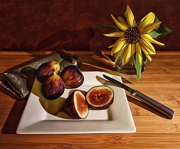 Still Life Poster featuring the photograph Still Life With Flower And Figs by Mark Fuller