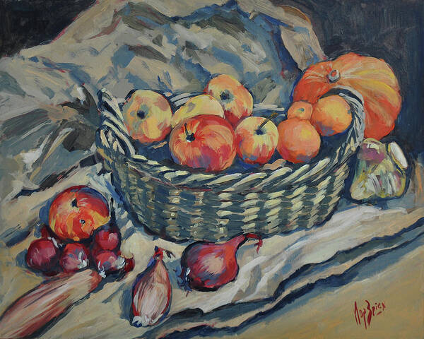 Onions Poster featuring the painting Still life with fruit and vegetables by Nop Briex