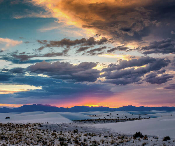 White Sands Poster featuring the photograph Stormy Sunset 5x6 by James Barber