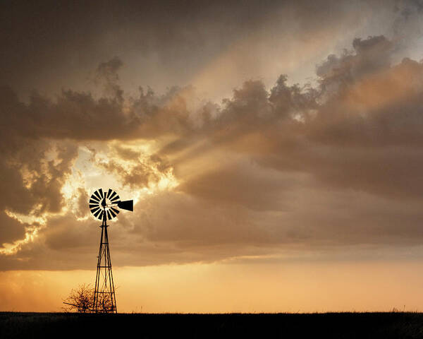 Kansas Poster featuring the photograph Stormy Sunset and Windmill 03 by Rob Graham