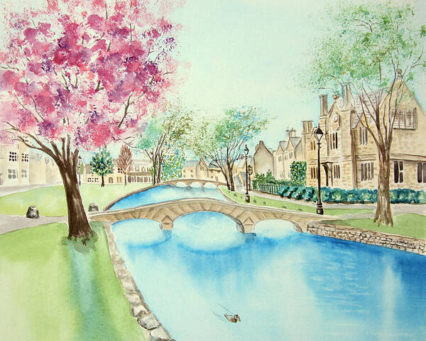 Villages Poster featuring the painting Summer in Bourton by Elizabeth Lock