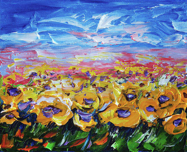Sunflower Poster featuring the painting Sunflower Field by OLena Art by Lena Owens - Vibrant DESIGN