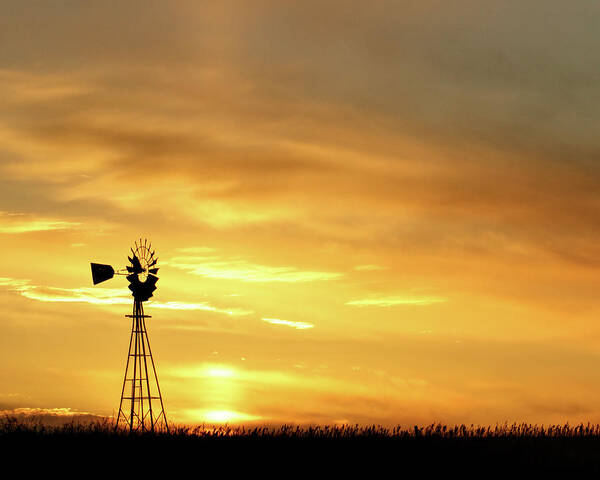 Kansas Poster featuring the photograph Sunset and Windmill 11 by Rob Graham