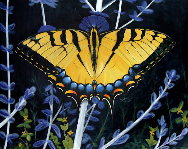 Swallowtail On Sage Poster featuring the painting Swallowtail Butterfly by Barbara Andrews