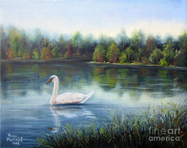 Landscape Poster featuring the painting Swan Lake by Vesna Martinjak