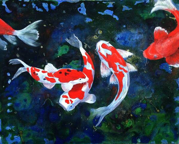 Koi Art Poster featuring the painting Swimming in Peace by Teresa Fry