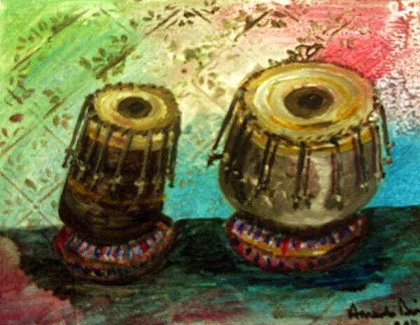 Tabla 2 Poster featuring the painting Tabla x 2 by Amanda Dinan