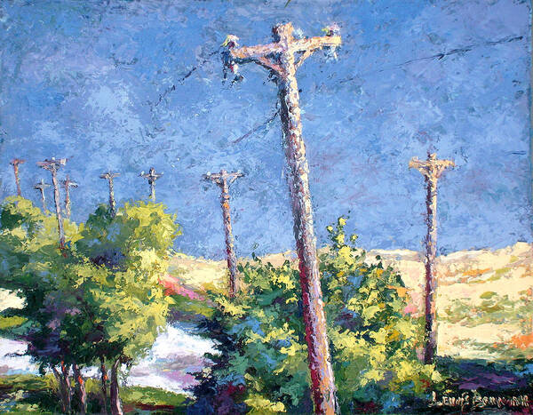 Landscape Painting Poster featuring the painting Telephone Poles Before The Rain by Lewis Bowman