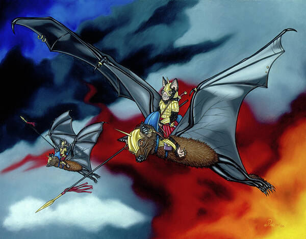  Poster featuring the painting The Bat Riders by Paxton Mobley