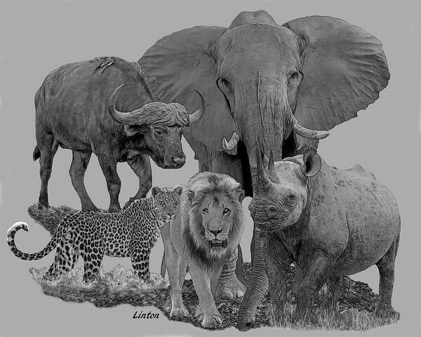 Big Five Poster featuring the digital art The Big Five by Larry Linton