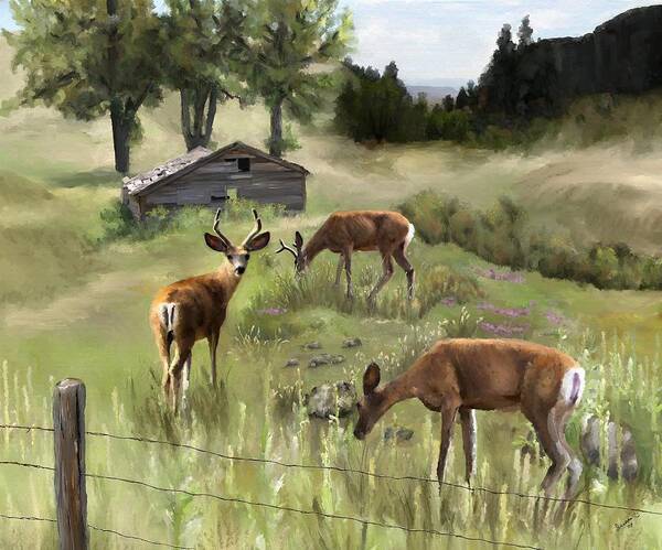 Deer Poster featuring the painting The Calm by Susan Kinney