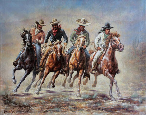Cowboys Poster featuring the painting The Cowboys by Harvie Brown
