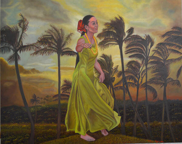 Hawaiian Hula Dancer Poster featuring the painting The Green Dress by Thu Nguyen