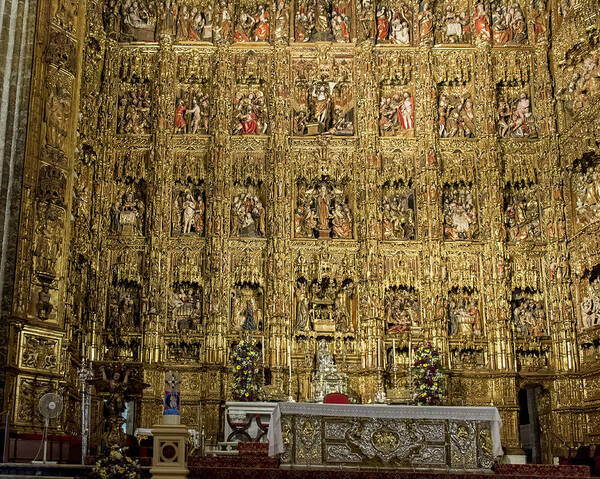  Poster featuring the photograph The Golden Retablo Mayor - Cathedral of Seville - Seville Spain by Jon Berghoff