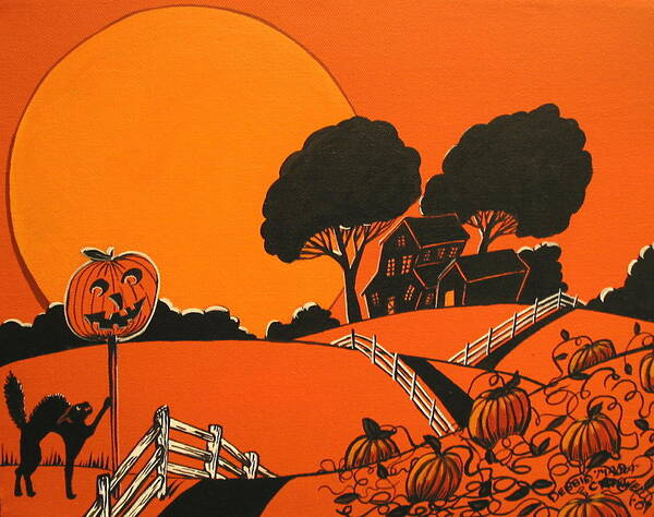 Folk Art Poster featuring the painting The Halloween Cat by Debbie Criswell