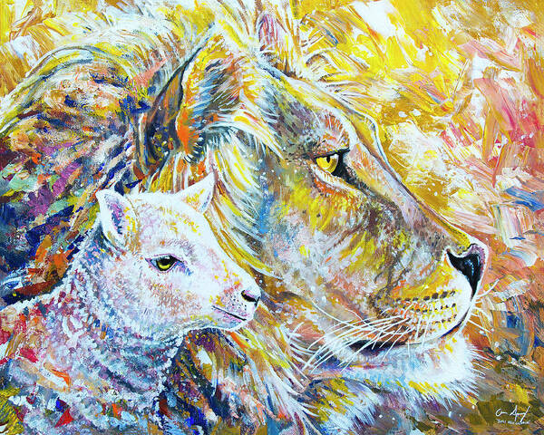 Lion Poster featuring the painting The Lion and the Lamb by Aaron Spong
