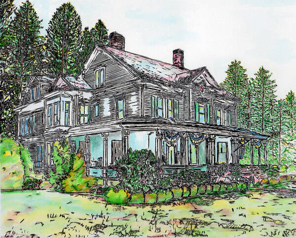 Pen Poster featuring the drawing The Old Farm House by Michele A Loftus