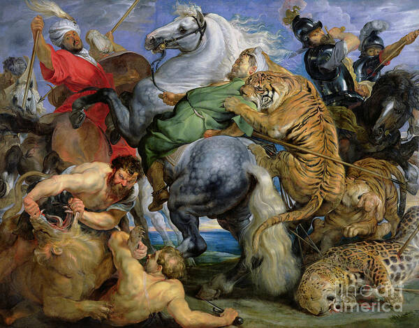 The Poster featuring the painting The Tiger Hunt by Rubens by Rubens