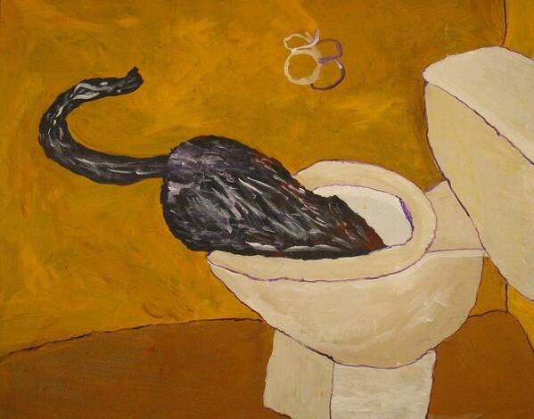Animal Cat Drinking From Toilet Poster featuring the painting Thirsty Feline by AJ Brown