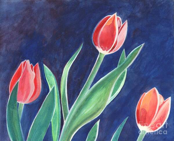Flowers Poster featuring the painting Three Tulips by Helena Tiainen