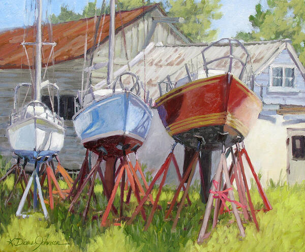 Sail Boats Poster featuring the painting Three Up by L Diane Johnson