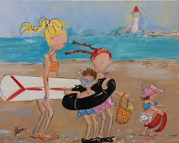 Children Poster featuring the painting To the Beach by Terri Einer