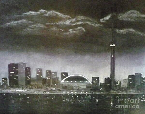 Toronto Poster featuring the painting Toronto CN Tower Skyline by Monika Shepherdson