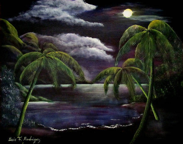 Puerto Rico Poster featuring the painting Tropical Moonlight by Luis F Rodriguez