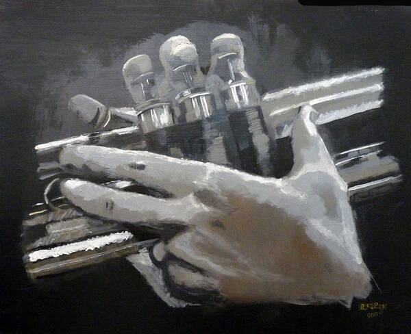 Trumpet Valves Poster featuring the painting Trumpet Hands by Richard Le Page