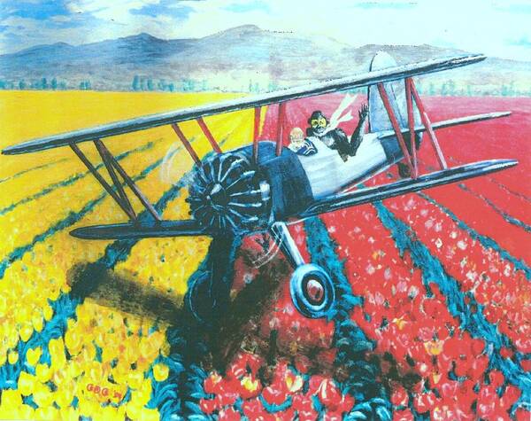 Biplanes Poster featuring the painting Tulip Fly-by by George I Perez