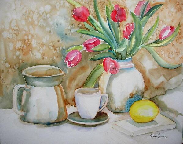 Nature Morte Avec Tulips Poster featuring the painting Tulipes by Kim PARDON