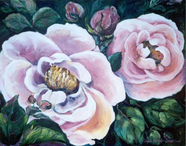 Ingrid Dohm Poster featuring the painting Twin Roses by Ingrid Dohm