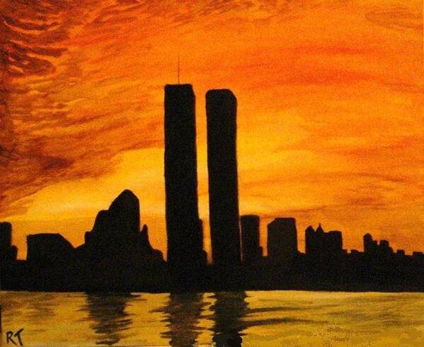 Twin Towers Poster featuring the painting Twin Towers Silhouette by Rita Tortorelli