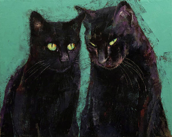 Abstract Poster featuring the painting Two Black Cats by Michael Creese