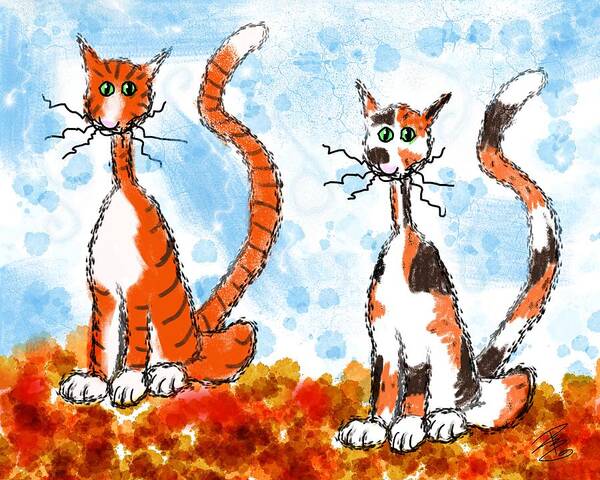 Two Poster featuring the digital art Two Cats in the Fall by Debra Baldwin