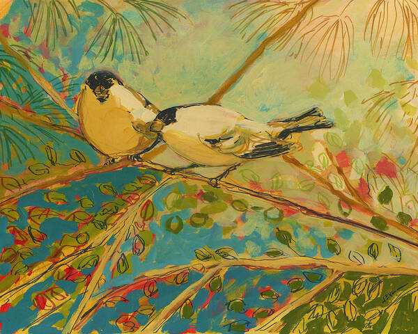 Bird Poster featuring the painting Two Goldfinch Found by Jennifer Lommers