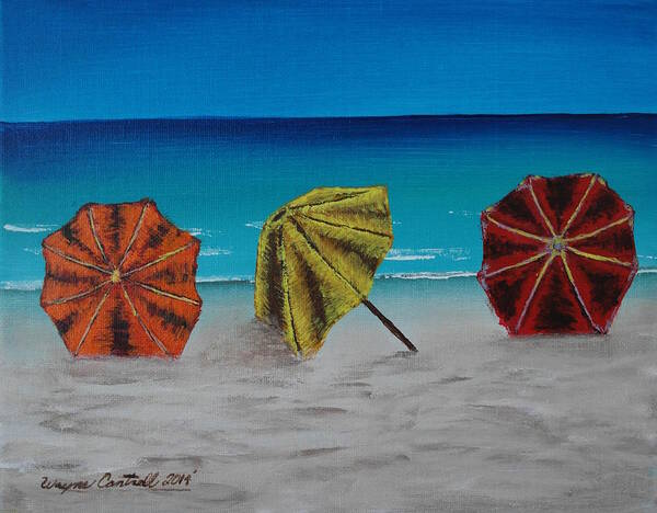 Acrylic Poster featuring the painting Umbrellas on the Beach by Wayne Cantrell