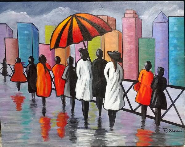 Figurative Poster featuring the painting Under my Umbrella by Rosie Sherman