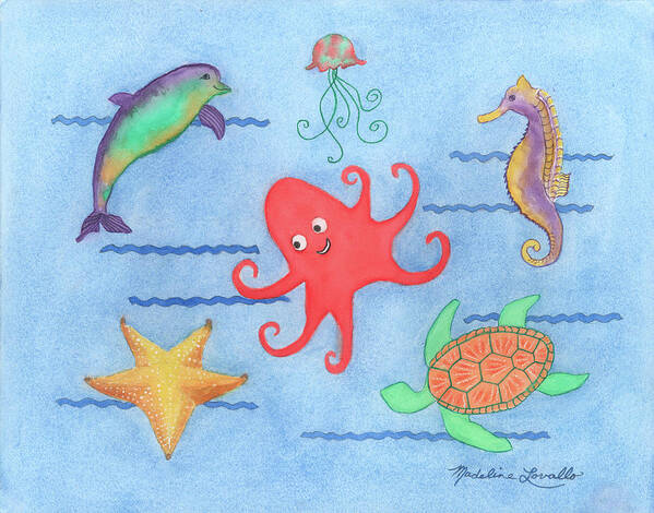 Red Octopus Poster featuring the painting Under The Sea, Red Octopus by Madeline Lovallo