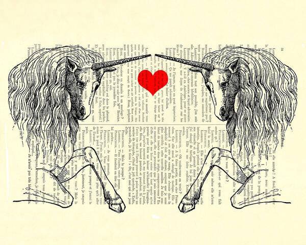 Unicorn Poster featuring the digital art Unicorns love by Madame Memento