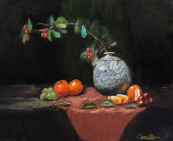 Still Life Of Vitality Vase & Fruit In Abundant Color Poster featuring the painting VitalityVase by Ruben Carrillo