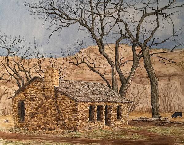 Cabin Poster featuring the painting Walker Homestead in Escalante Canyon by Rick Adleman