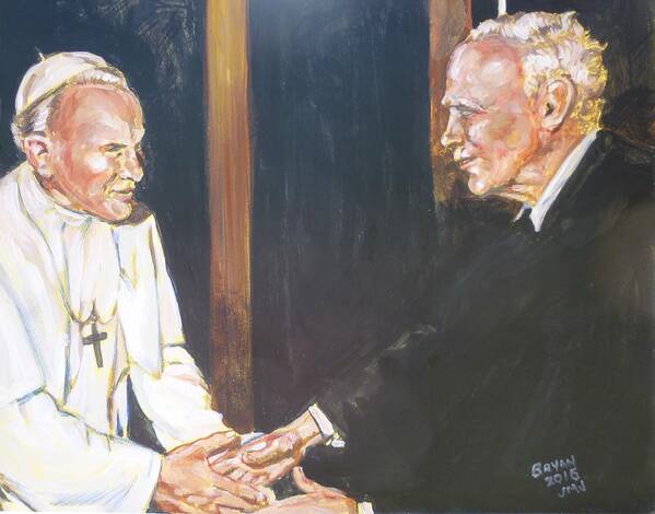 Walker Percy Poster featuring the painting Walker Percy and John Paul II by Bryan Bustard