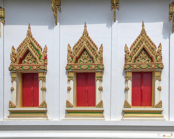 Temple Poster featuring the photograph Wat Pradoem Phra Ubosot Windows DTHCP0086 by Gerry Gantt
