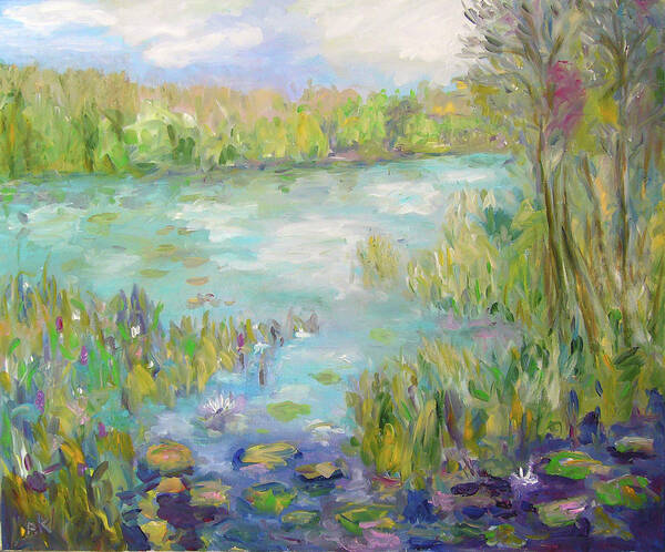 Impressionist Oil Painting Of Waterglades In The Palm Beaches. Beautiful Water Lilies And Sky Reflections On The Water. Wet On Wet Painting Done Pleine Air In The Park. A Lovely Image Of Florida Nature And Landscapes. Poster featuring the painting Waterglades Park Florida by Barbara Anna Knauf