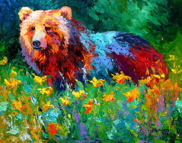 Bear Poster featuring the painting Wildflower Grizz II by Marion Rose