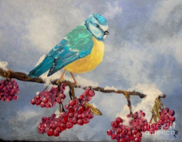Bird Poster featuring the painting Winter Watch by Saundra Johnson